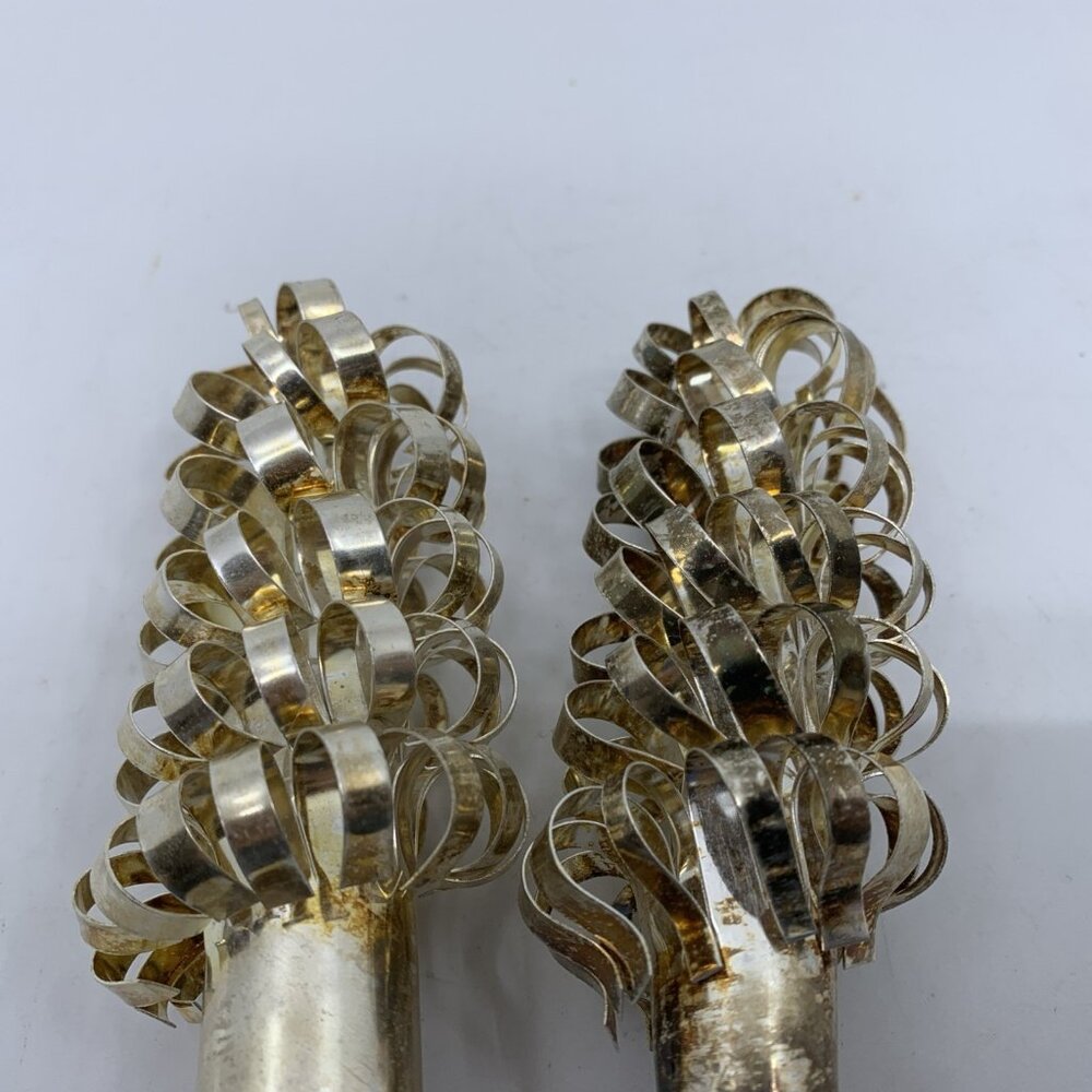 Vintage Brass Ribbon Loop Slim Taper Candle Covers 4.5” Tall MCM Pair - Picture 2 of 5
